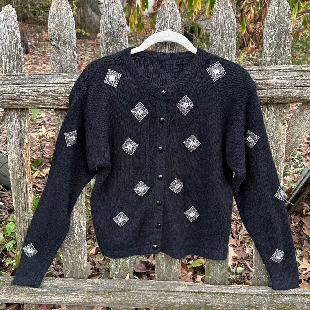 Black Cashmere Vintage Bling Sweater